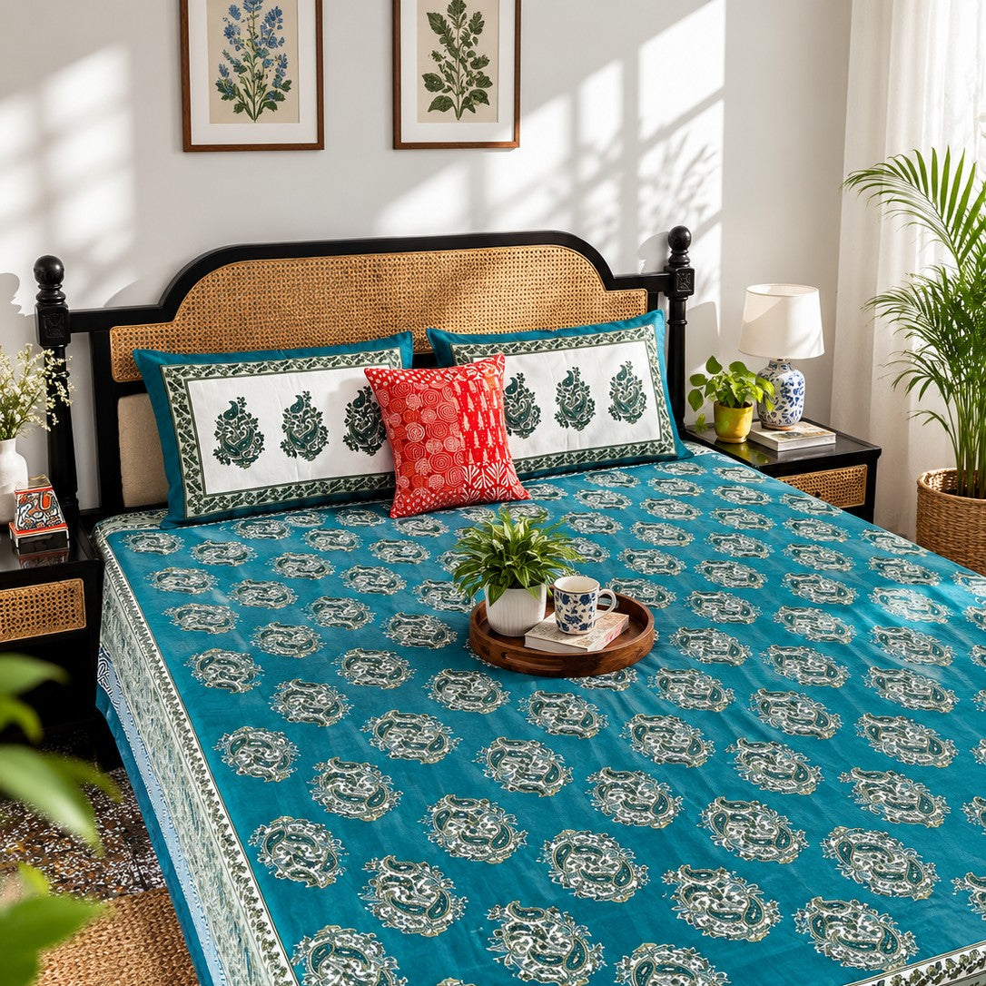 Teal Booti - (120 x 120 Inches)