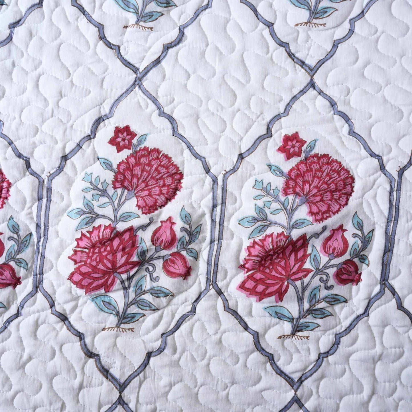 Gul Mehndi - Quilted and Reversible Handblock Bedcover I Comforter