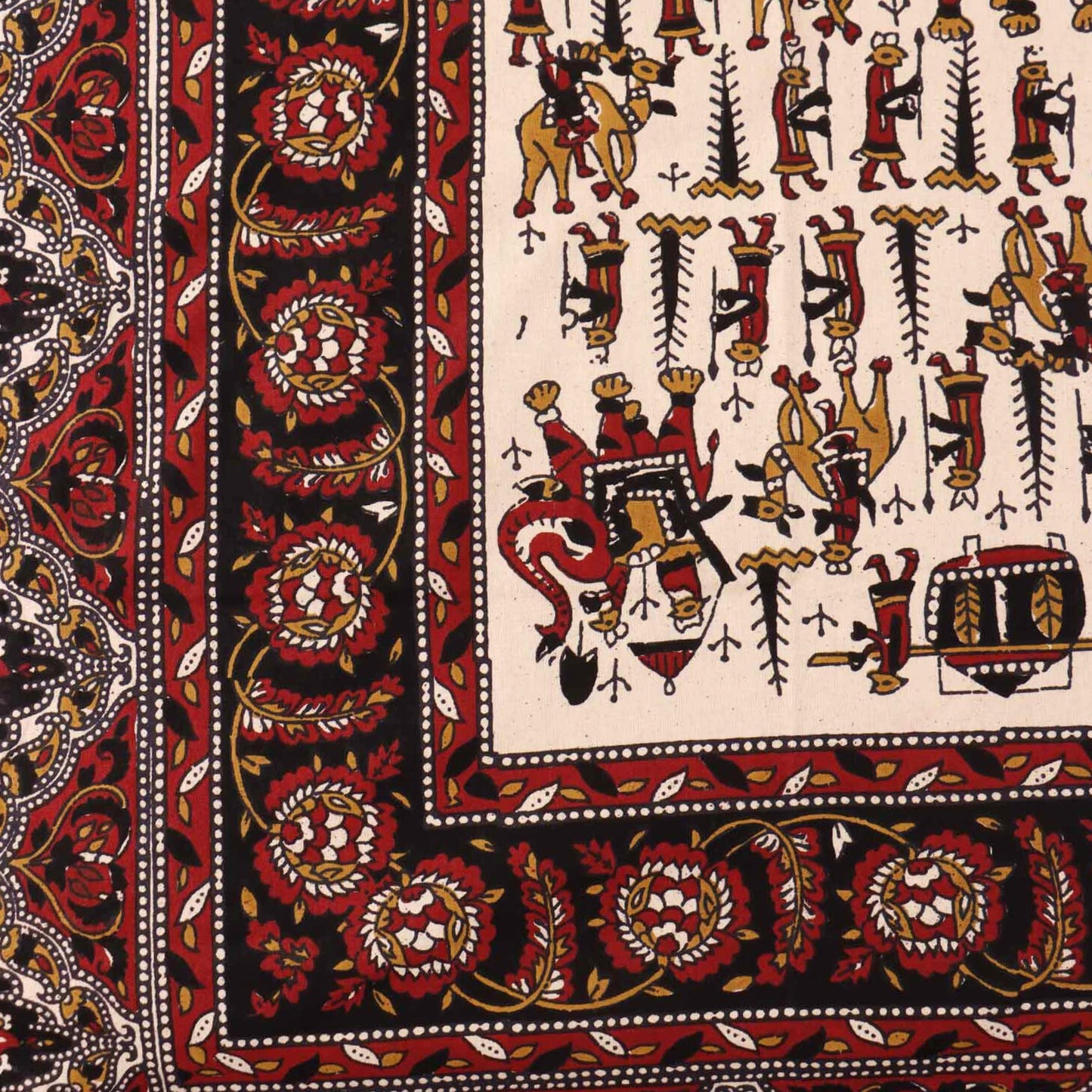 Kalamkari Haathi Ghoda  - Flat I Fitted Bedsheet (90x108 inches)