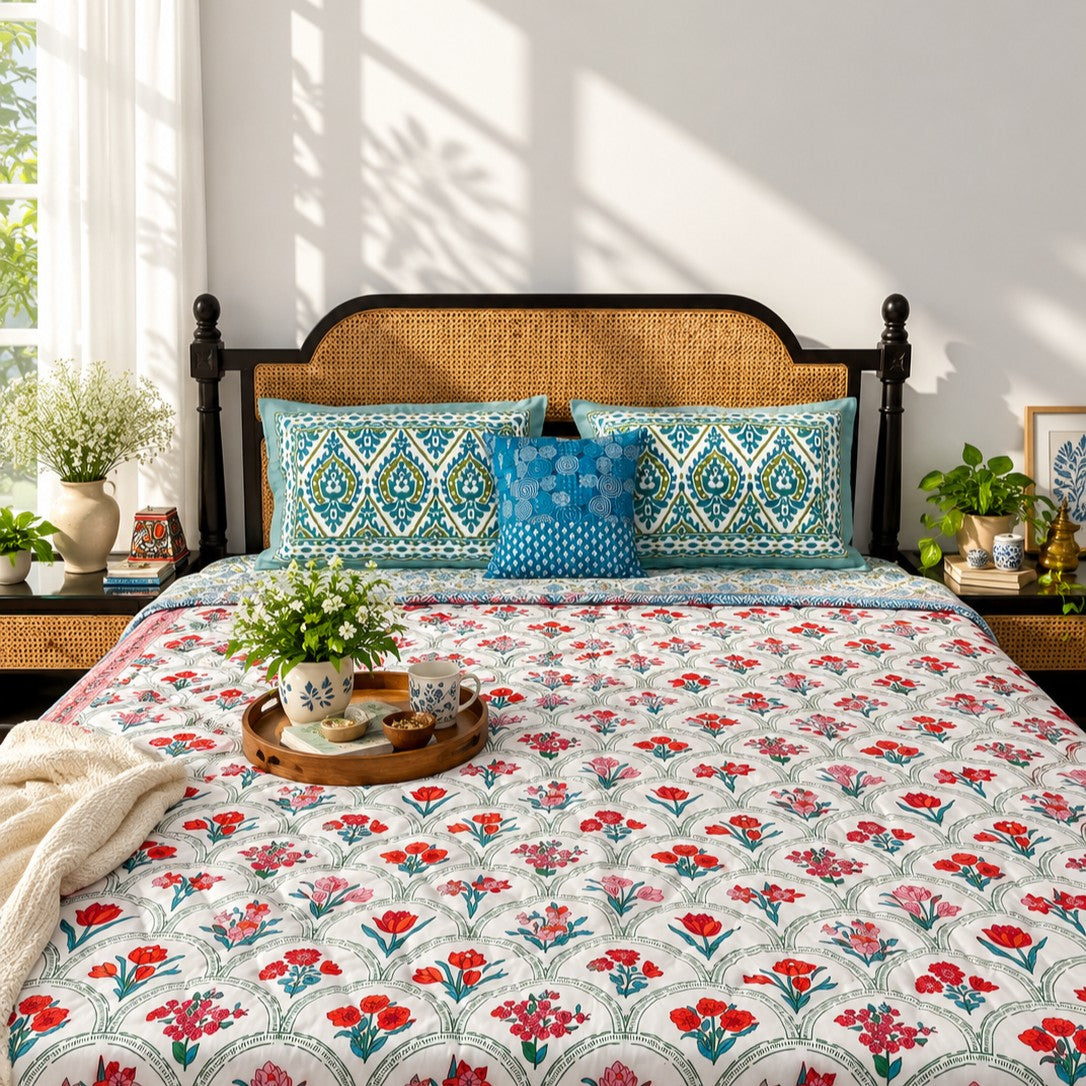 Ambarsariya Red- Double Bed Quilt