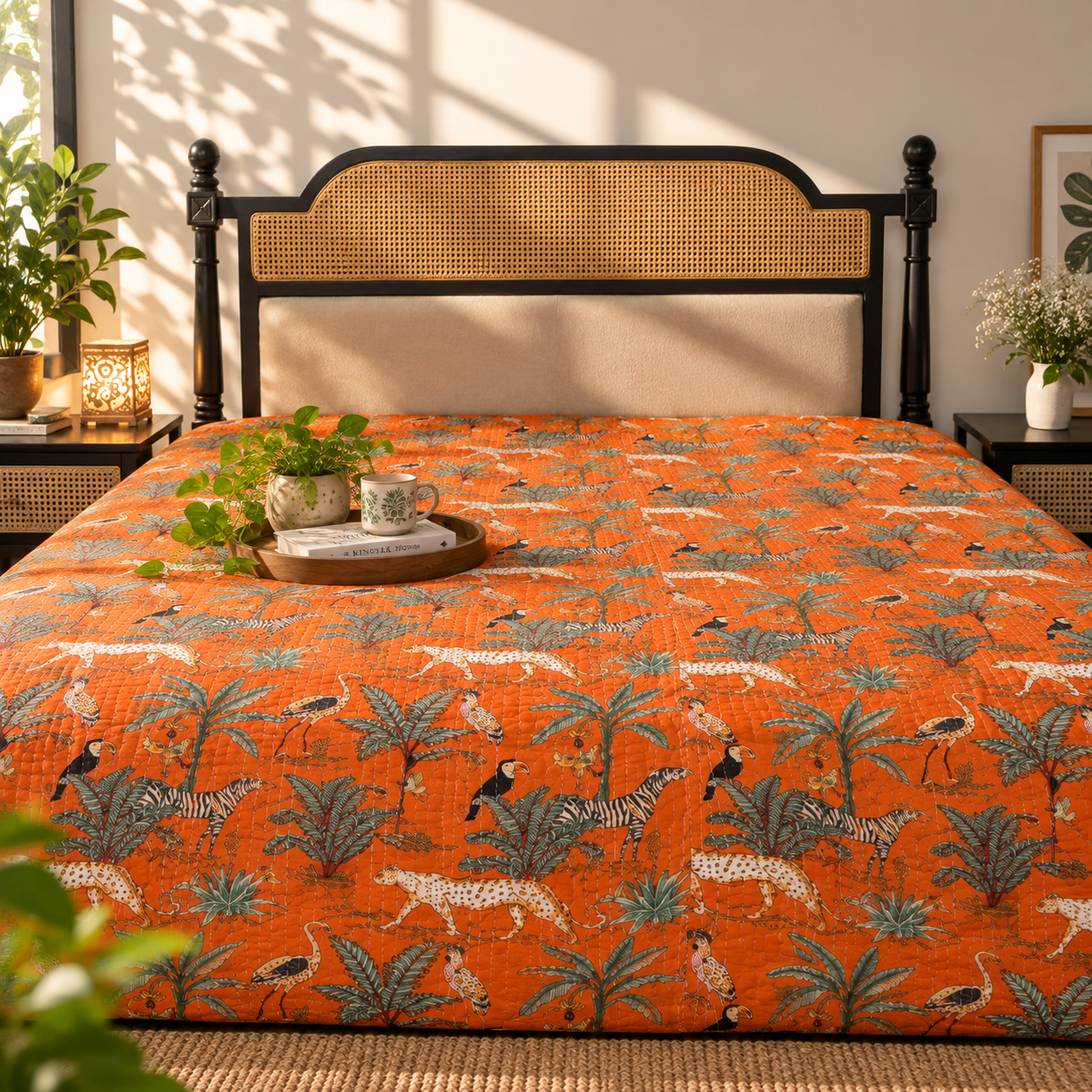 Jungle Safari - Kantha Stitch Bedcover