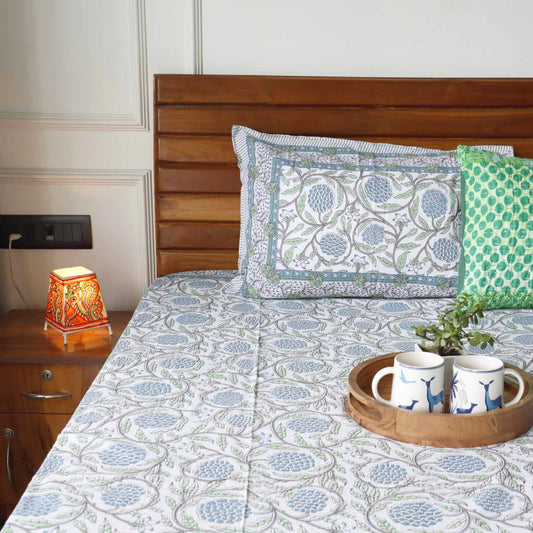 Anaar Blue - Flat I Fitted Bedsheet (108x108 Inches)