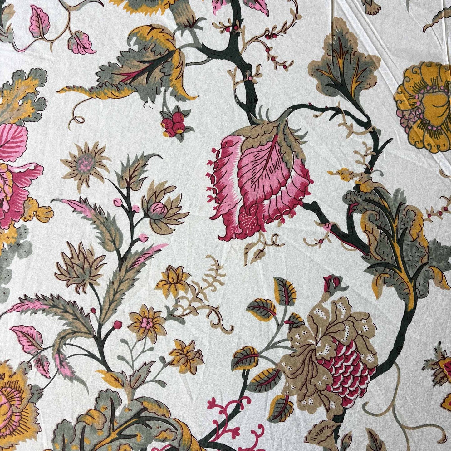 Anokhi Prints - Pink Flower – Flat I Fitted Bedsheet (108x108 Inches)