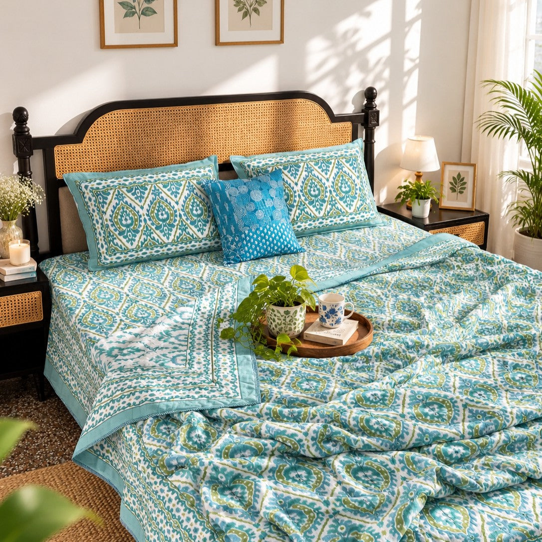 Dohar Bedding Set - Ikkat Blue