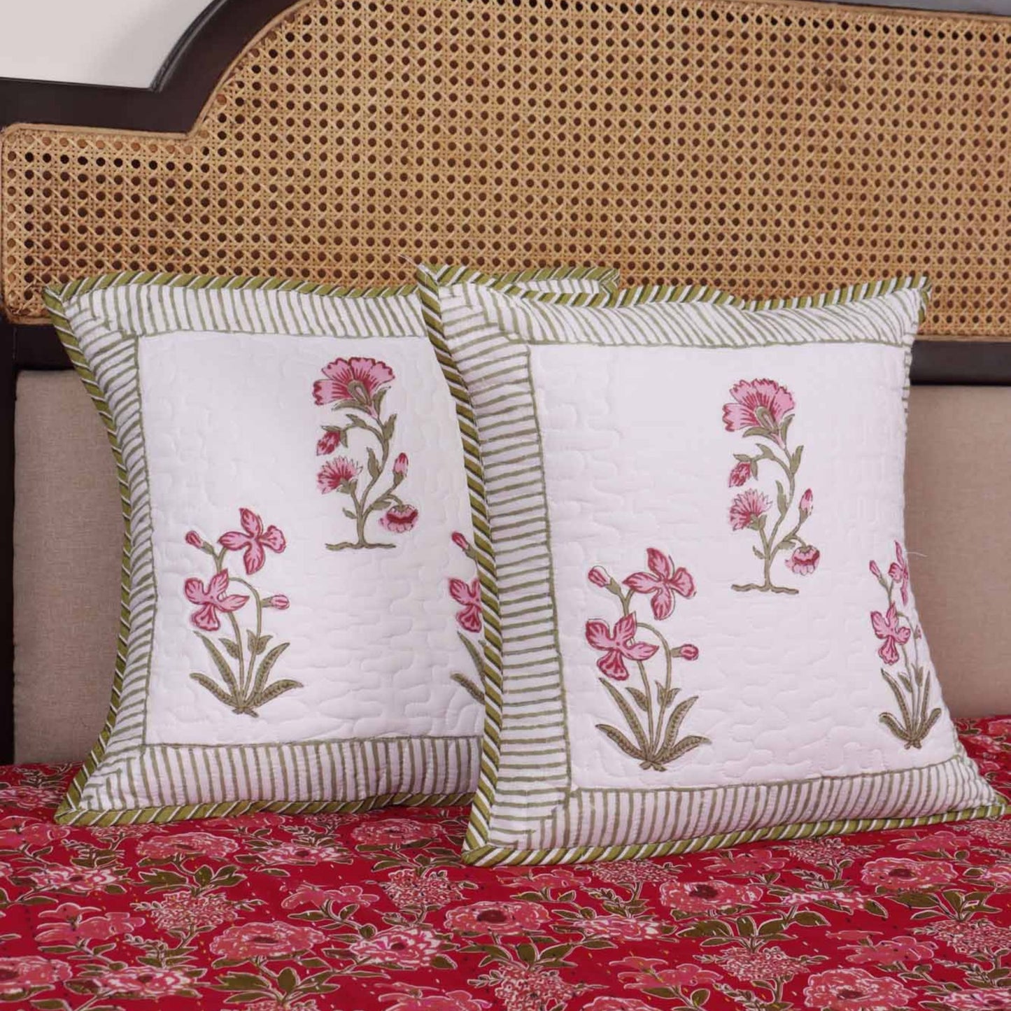 Rukmini - Quilted Handblock Cushion Cover