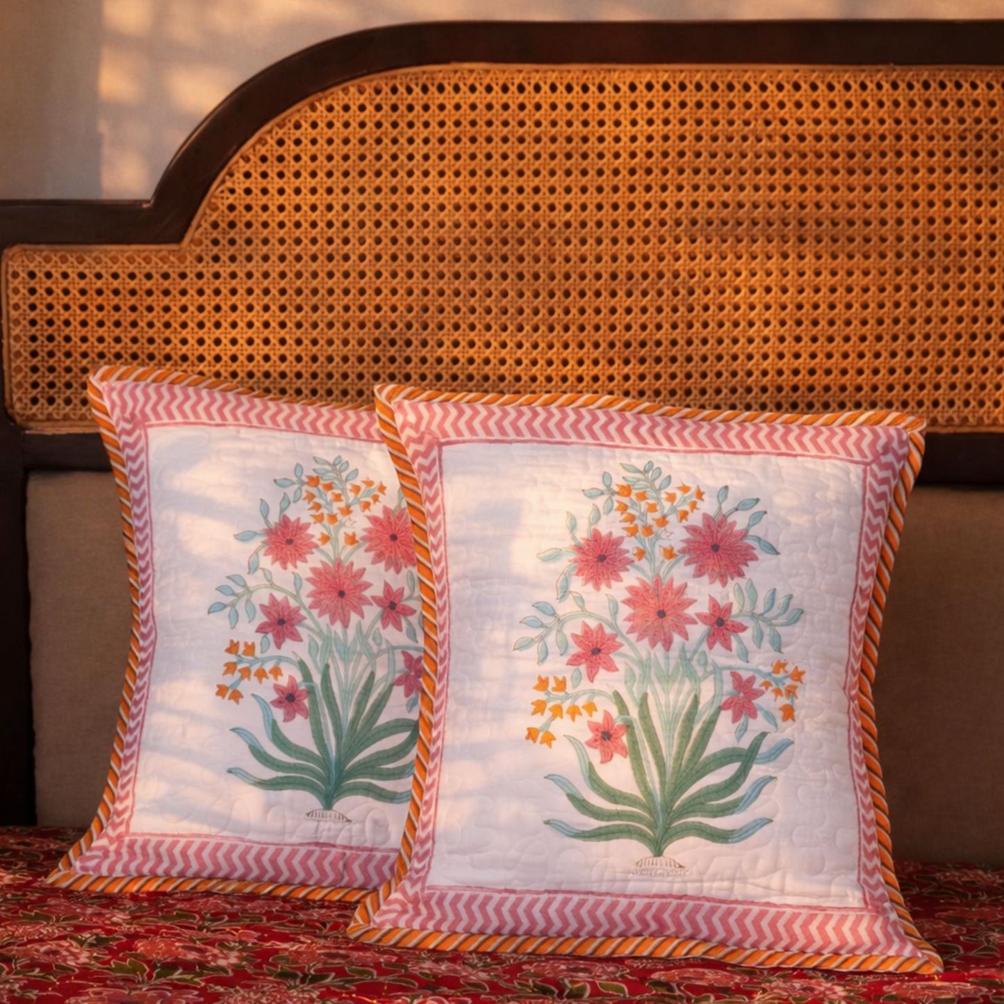 Chandramallika - Quilted Handblock Cushion Cover