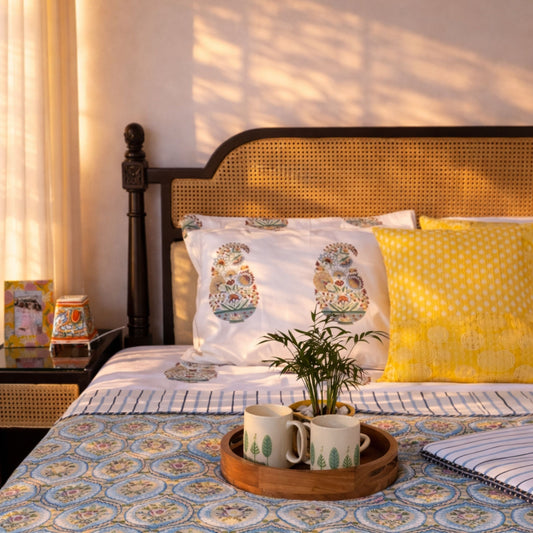 Pair of Single Bed Reversible Mul Dohar – Ruhaani Blue