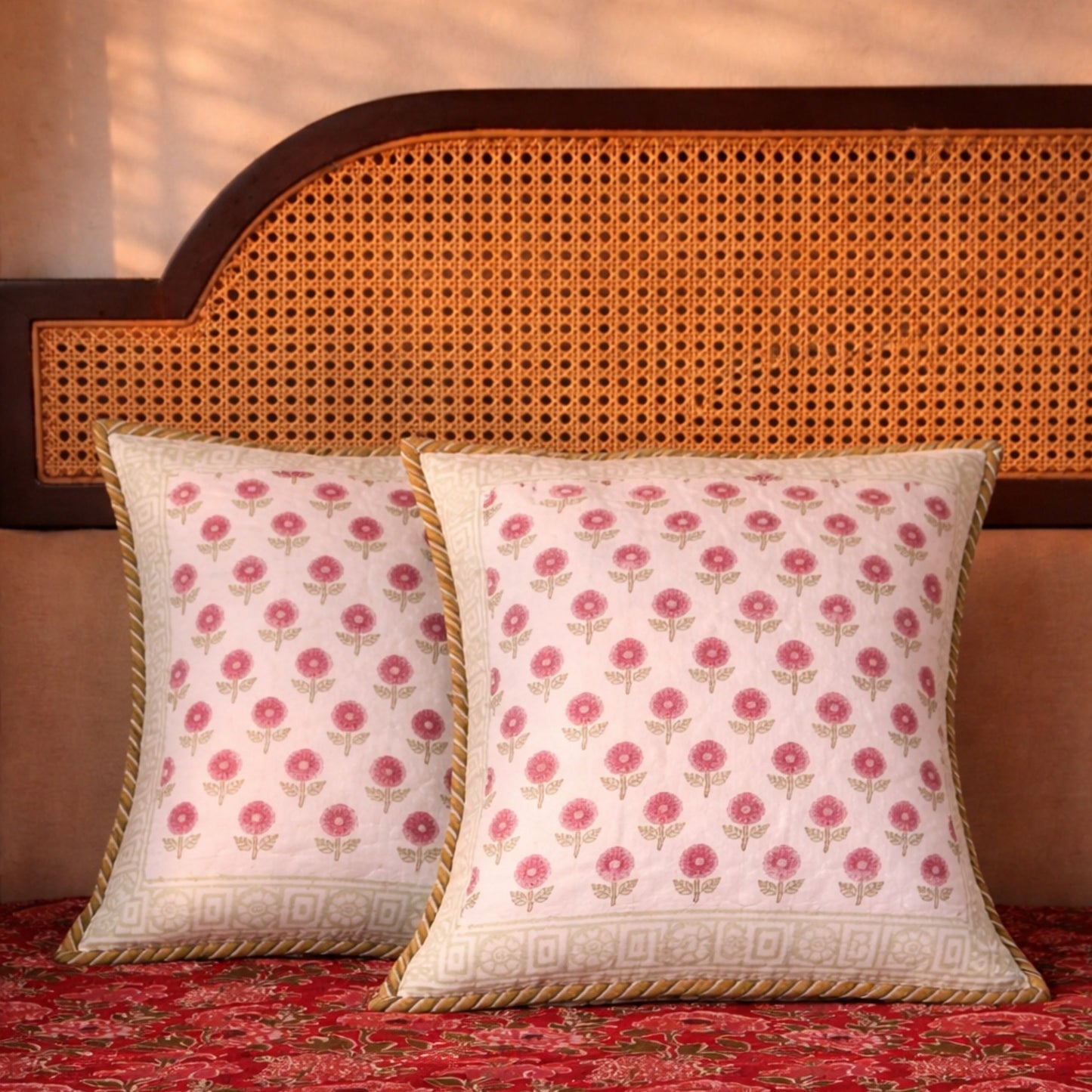 Asmi - Quilted Handblock Cushion Cover