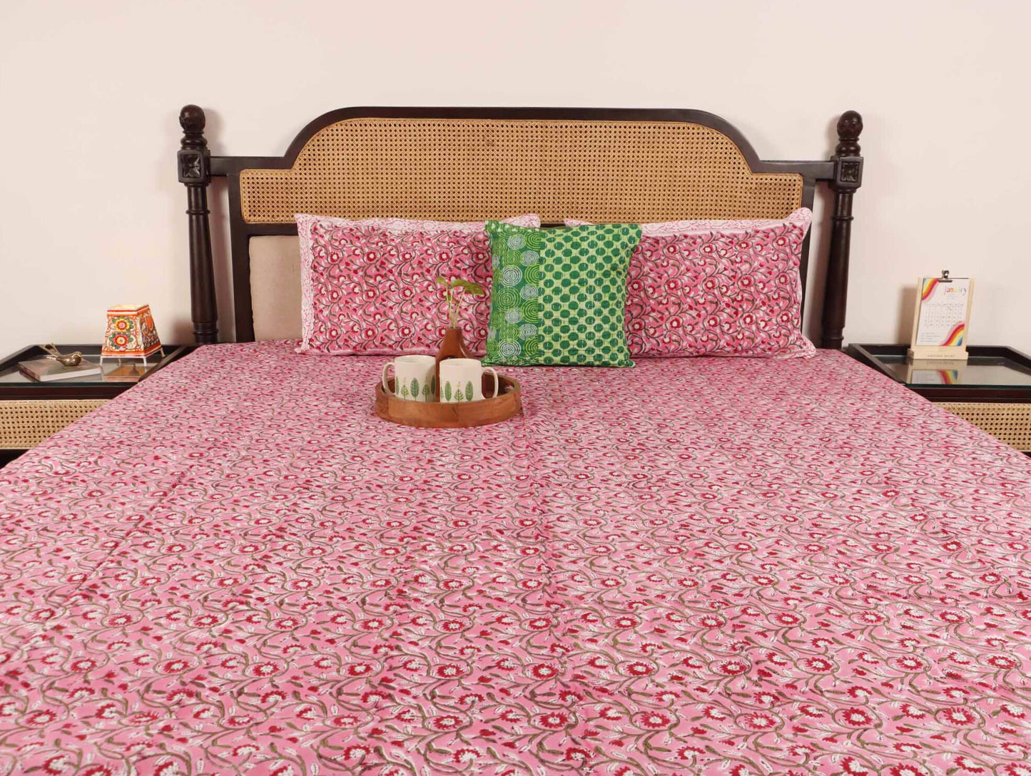 Jugni Pink – Hand Block Print Bedsheet (90x108 Inches)