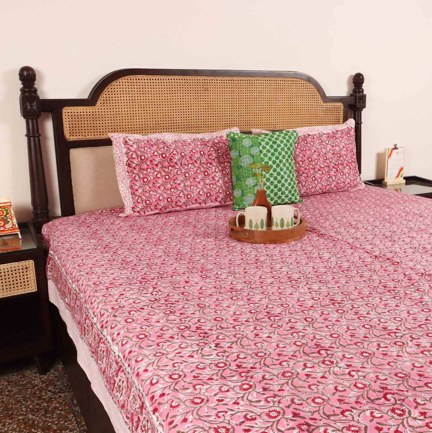 Jugni Pink – Hand Block Print Bedsheet (90x108 Inches)