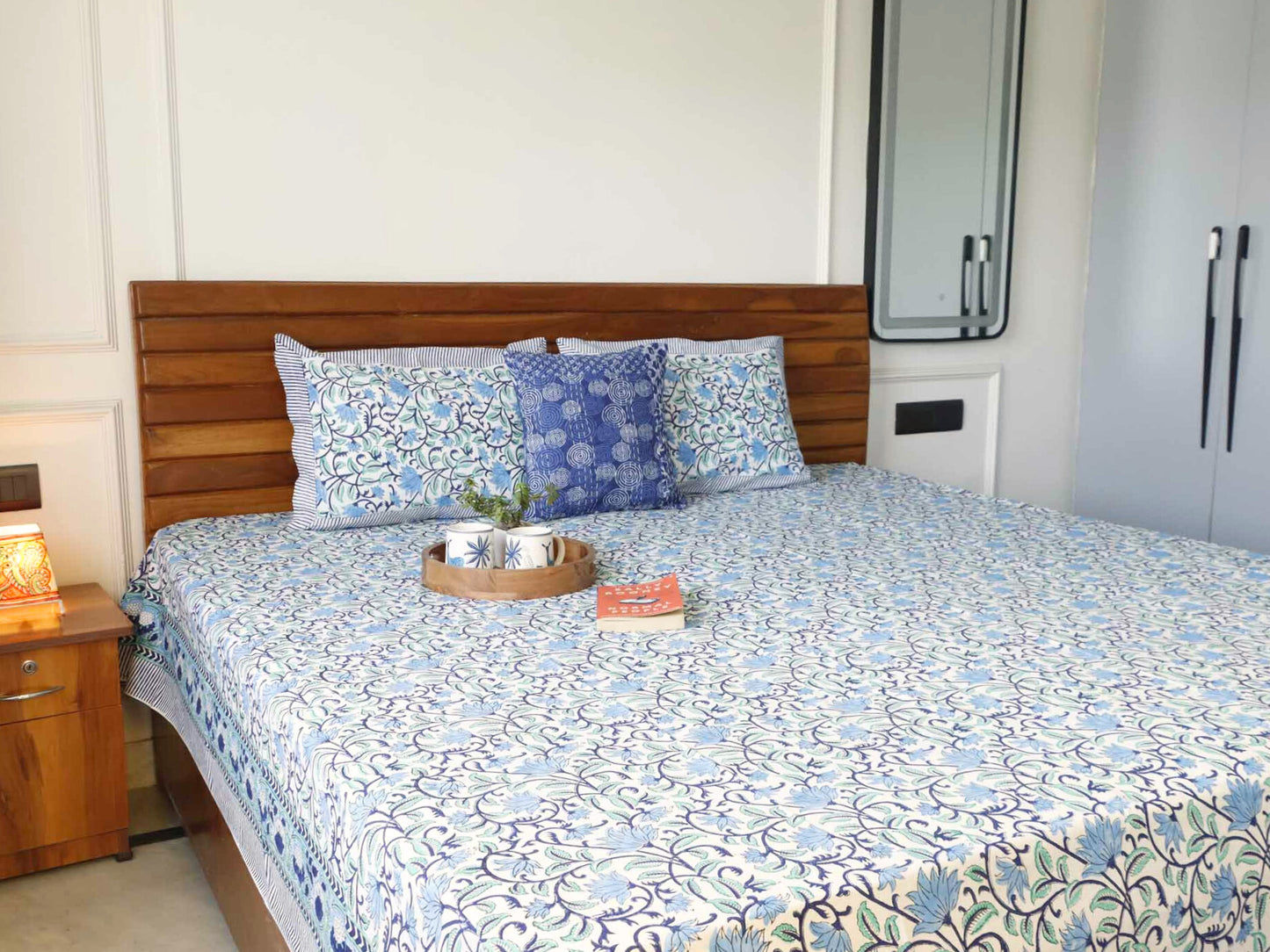Pakiza Blue - Hand block Bedsheet (108x108 Inches)