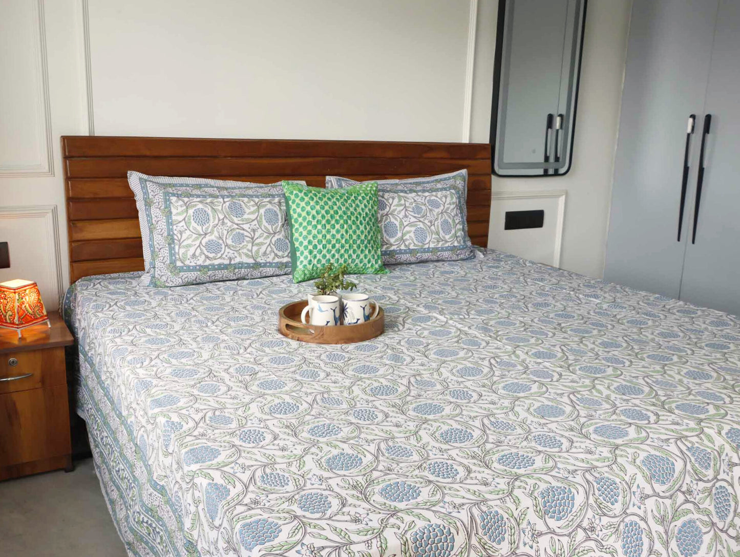 Anaar Blue - Flat I Fitted Bedsheet (108x108 Inches)