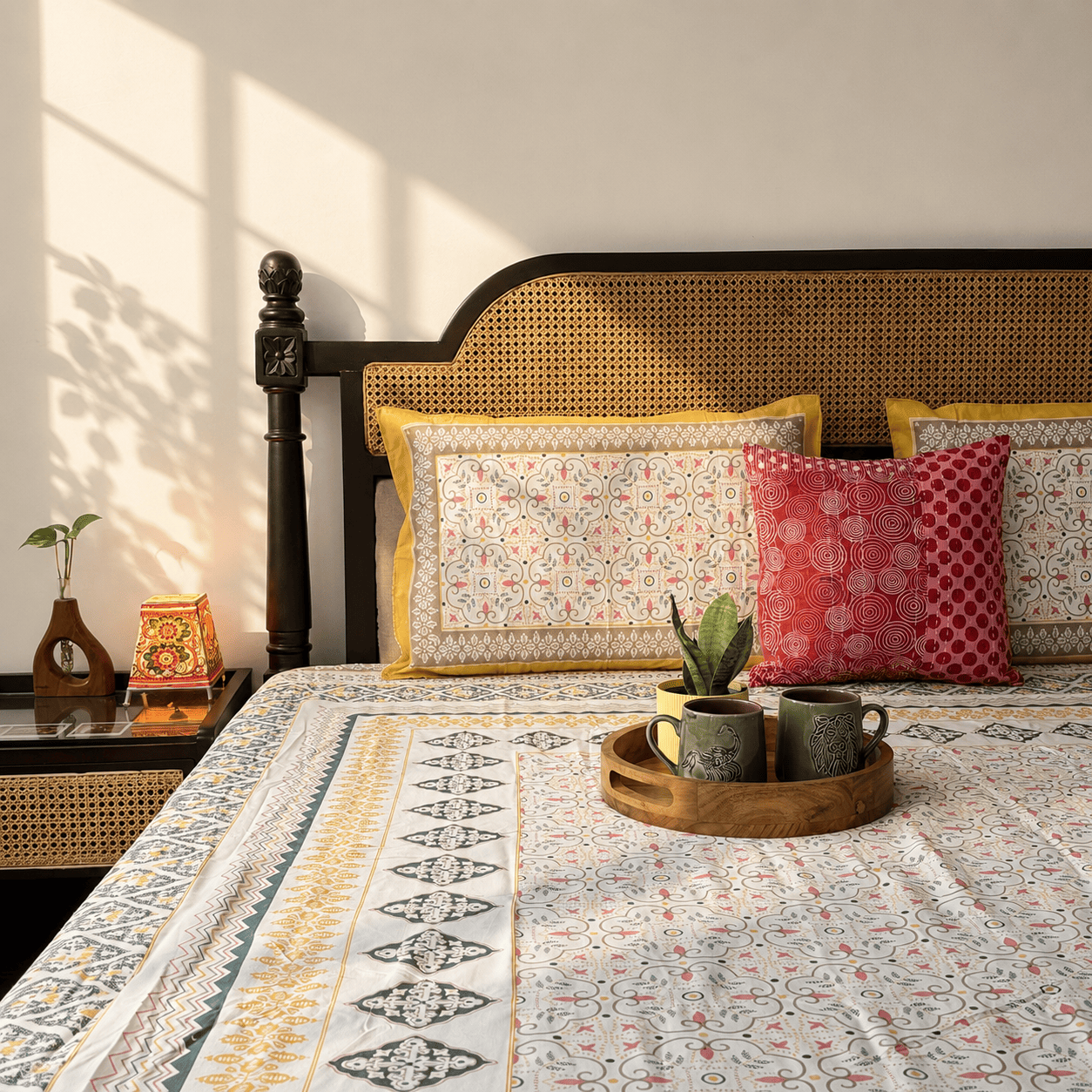 Meghal Yellow - Flat I Fitted Bedsheet (108x108 Inches)