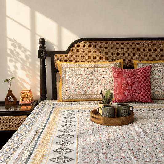 Meghal Yellow - Flat I Fitted Bedsheet (108x108 Inches)