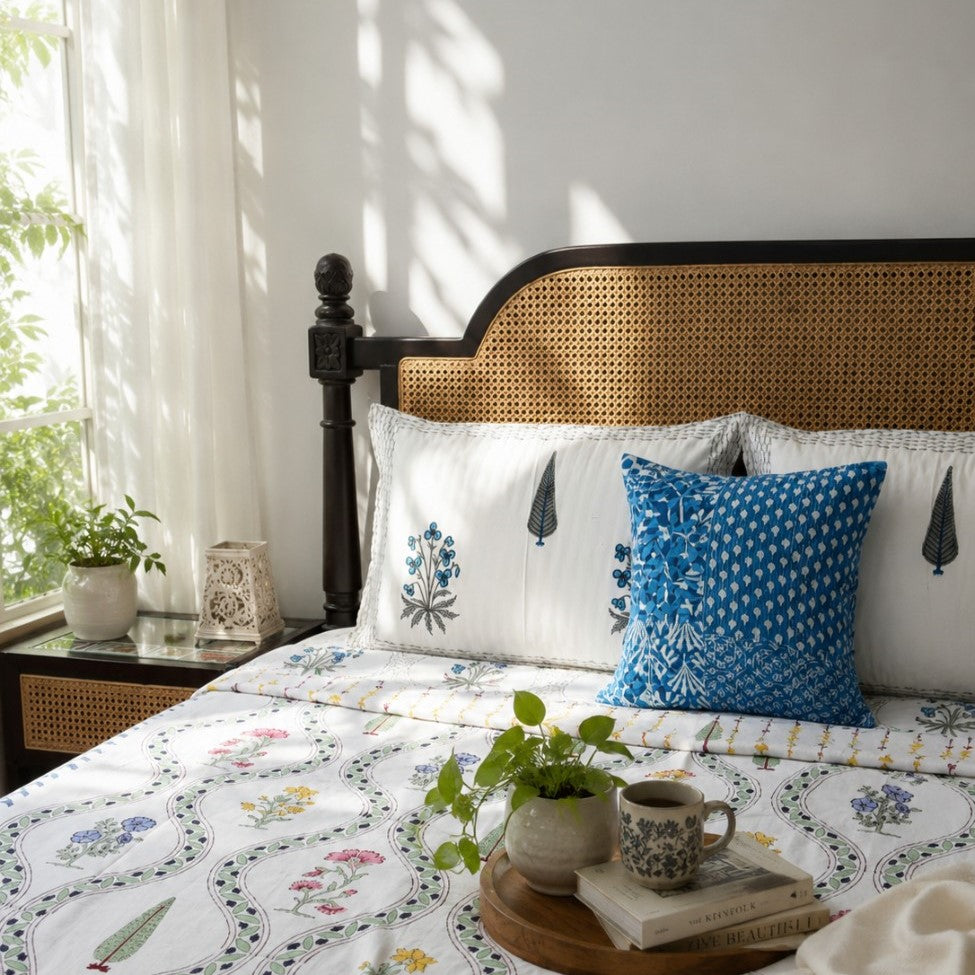 Pair Of Single Bed Hand Block Print Reversible Mul Dohar – Nargis