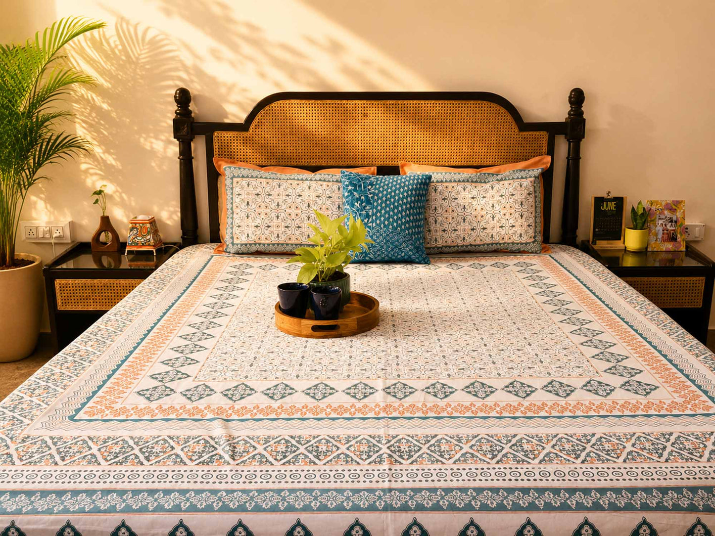 Meghal - Orange – Flat I Fitted Bedsheet (108x108 Inches)