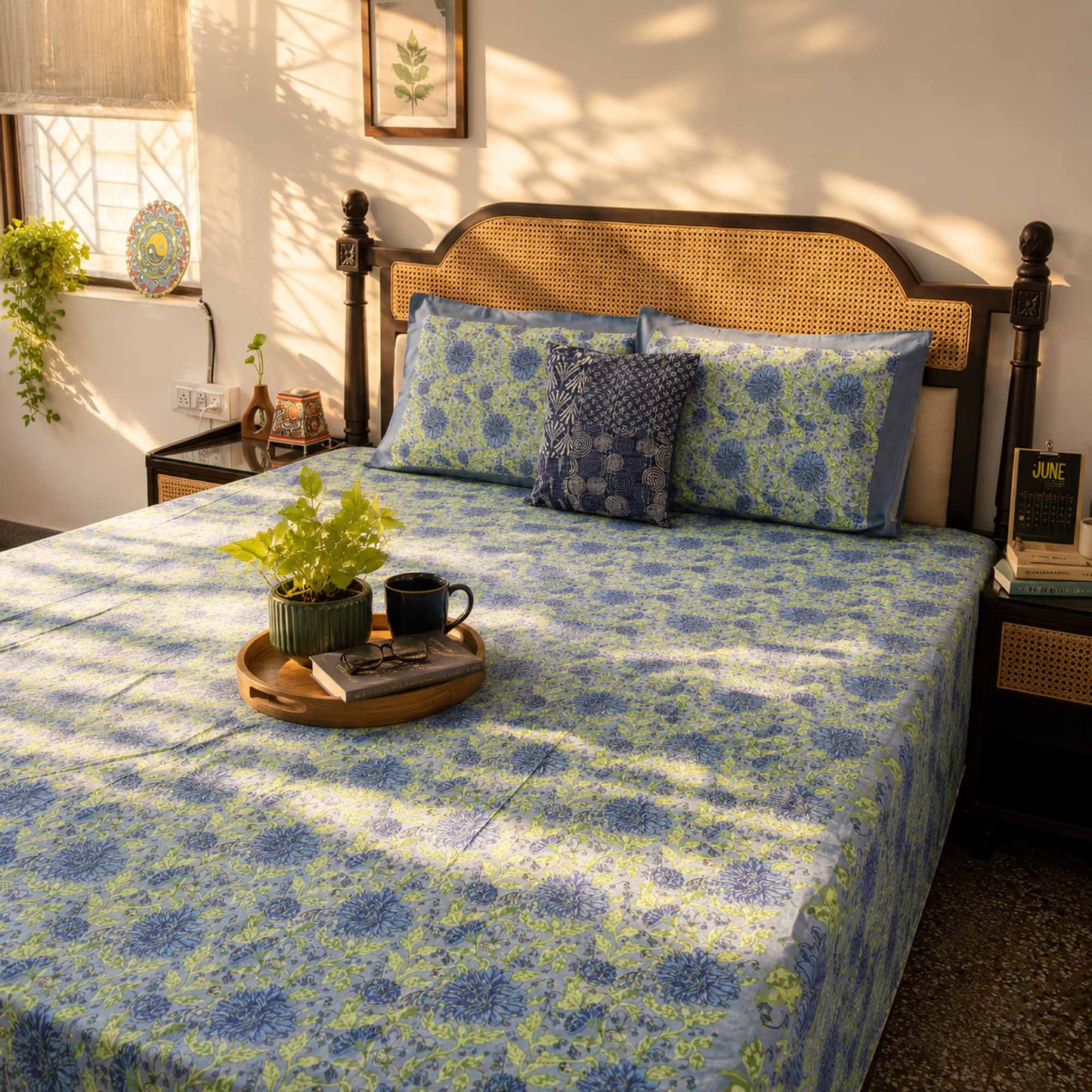 Marigold Blue- Flat I Fitted Bedsheet (100x108 Inches)