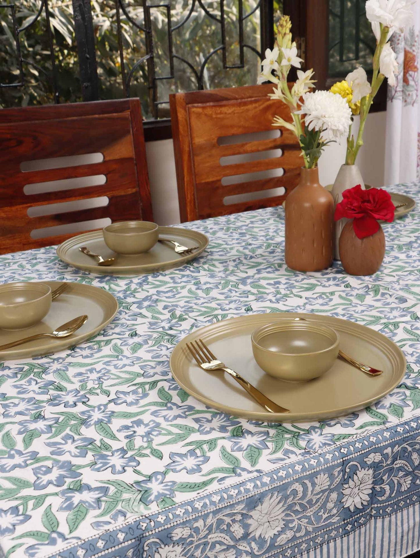 Sonal -  Hand Block Six seater Dining Table Cover