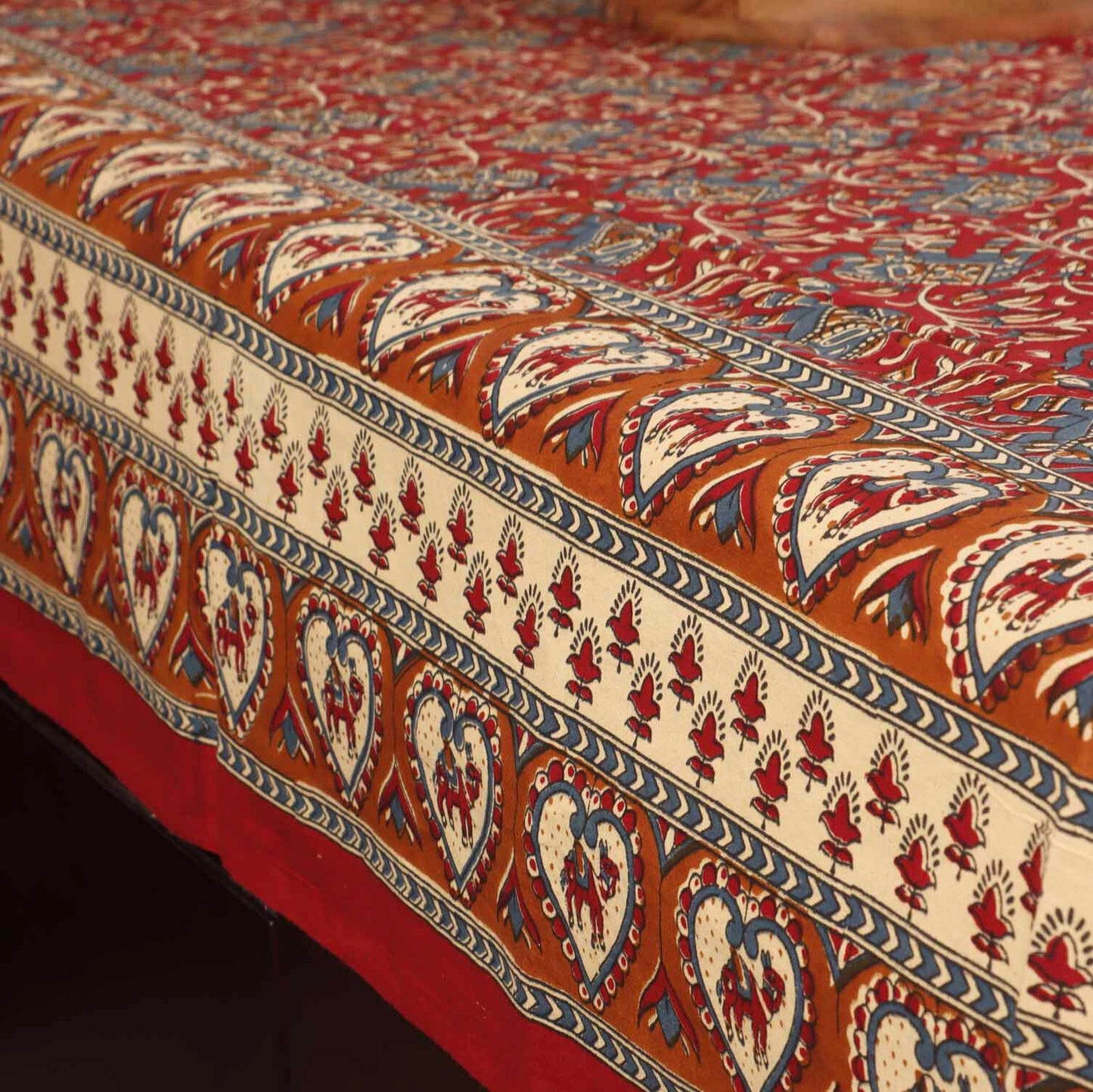 Kalamkari Haathi Red - Single Bed Bedsheet (60x90 Inches)
