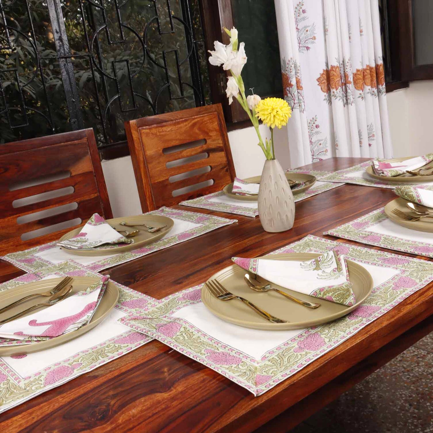 Sherni - Hand Block Table Runner, Table Mats and Napkins