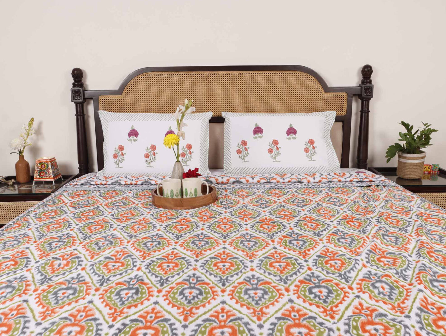 Double Bed Reversible Mul Dohar – Ikkat Orange