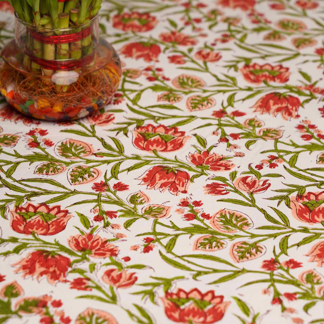 Khushamdeed - Hand Block Six seater Dining table cover