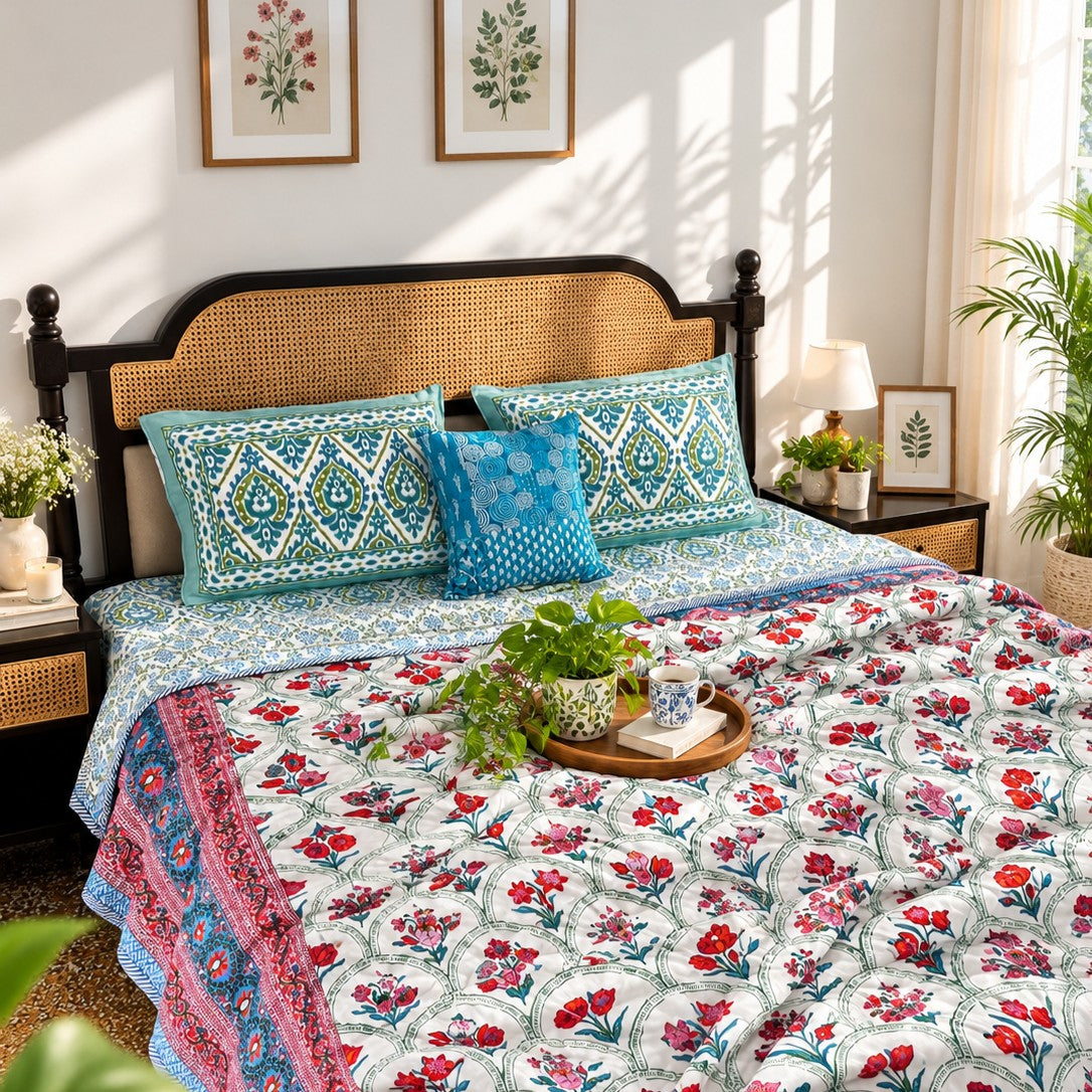 Ambarsariya Red- Double Bed Quilt