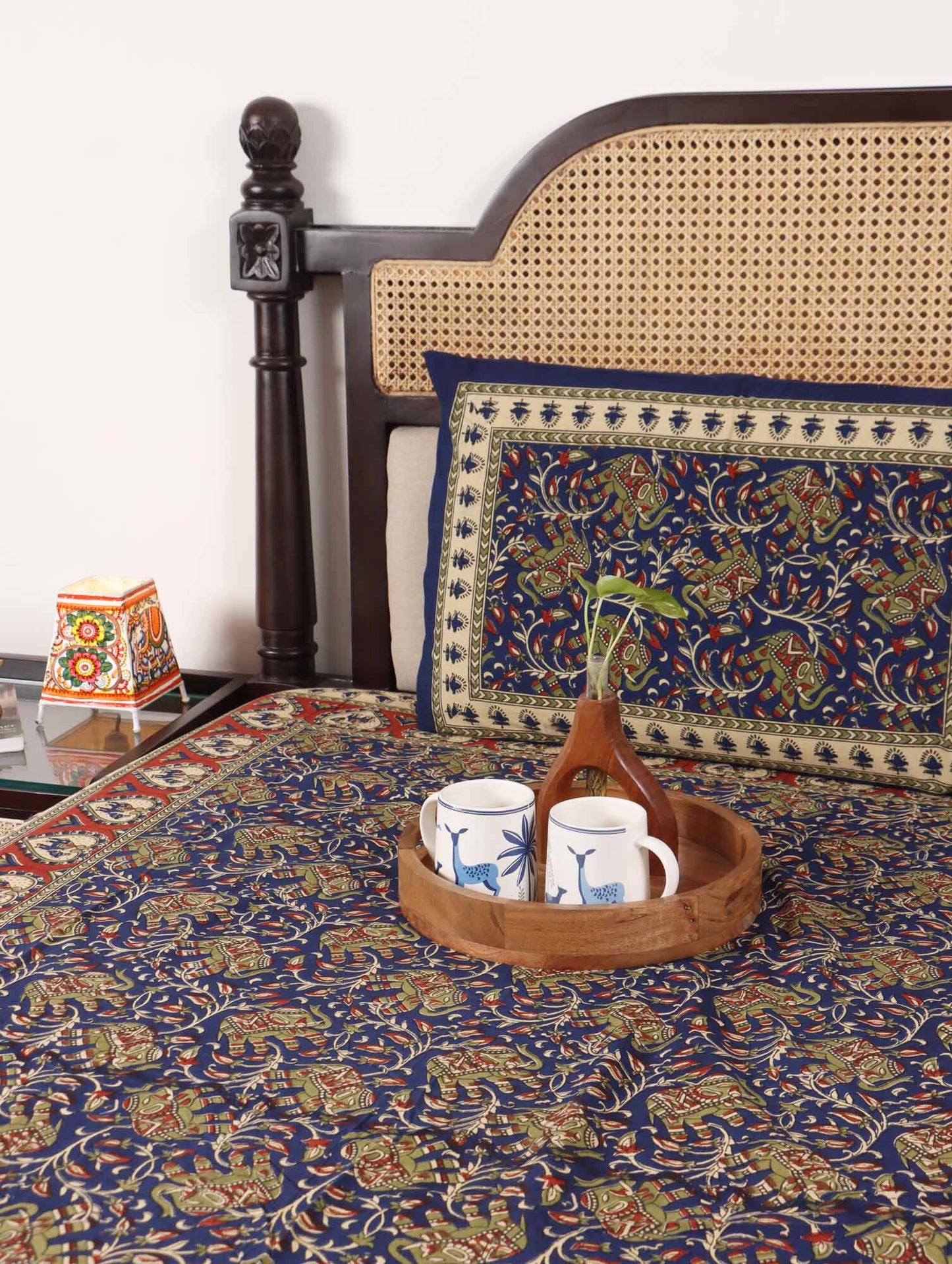 Kalamkari Haathi Blue - Single Bed Bedsheet (60x90 Inches)