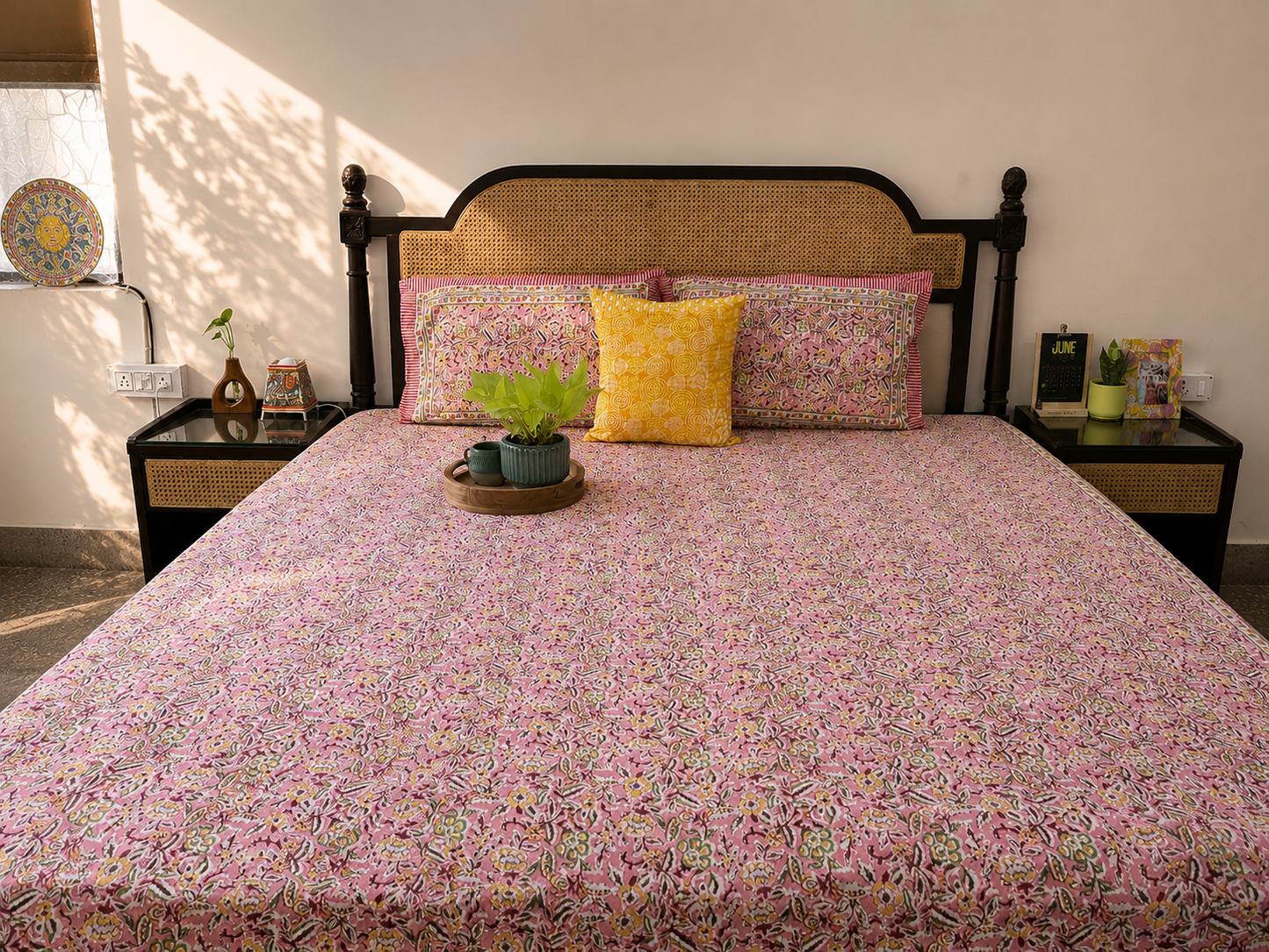 Phulwari Pink - Flat I Fitted Bedsheet (90x108 Inches)