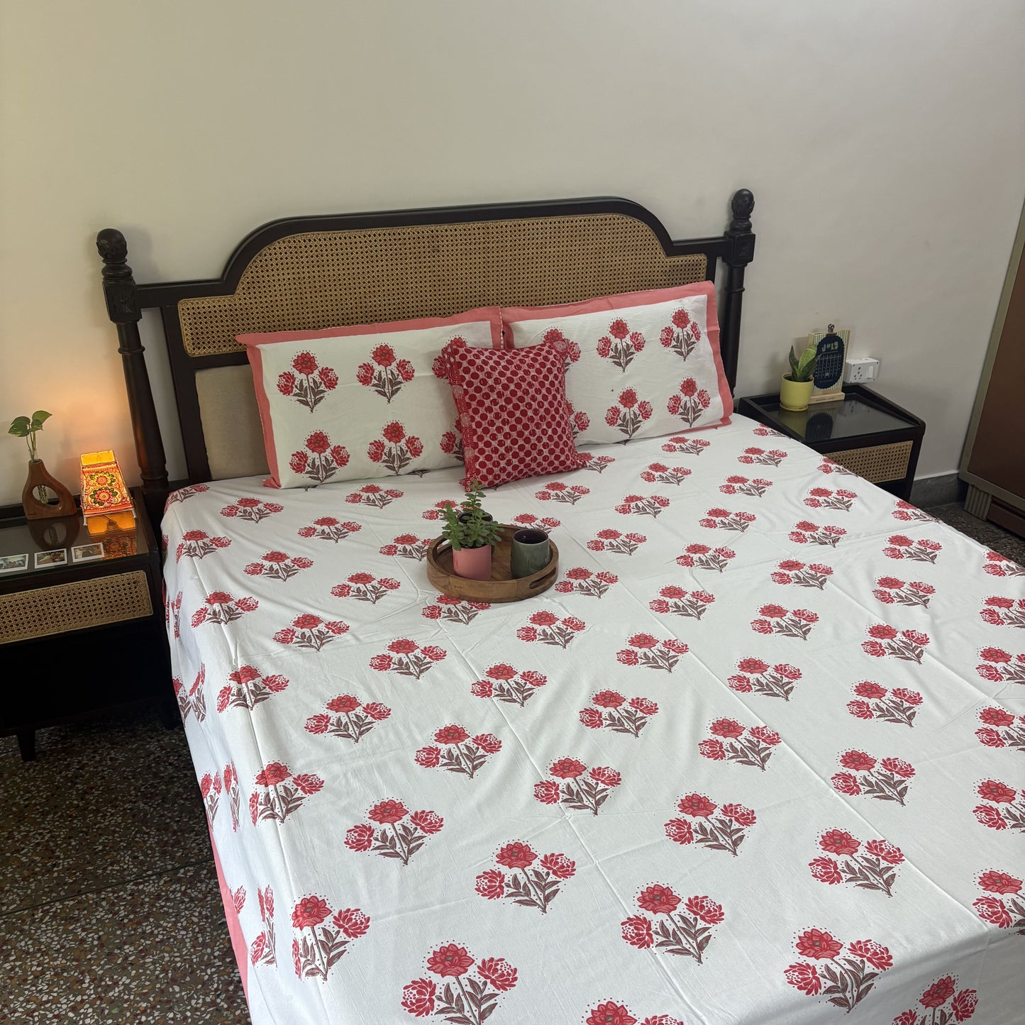 Gulistan Red - Flat I Fitted Bedsheet (108x108 Inches)