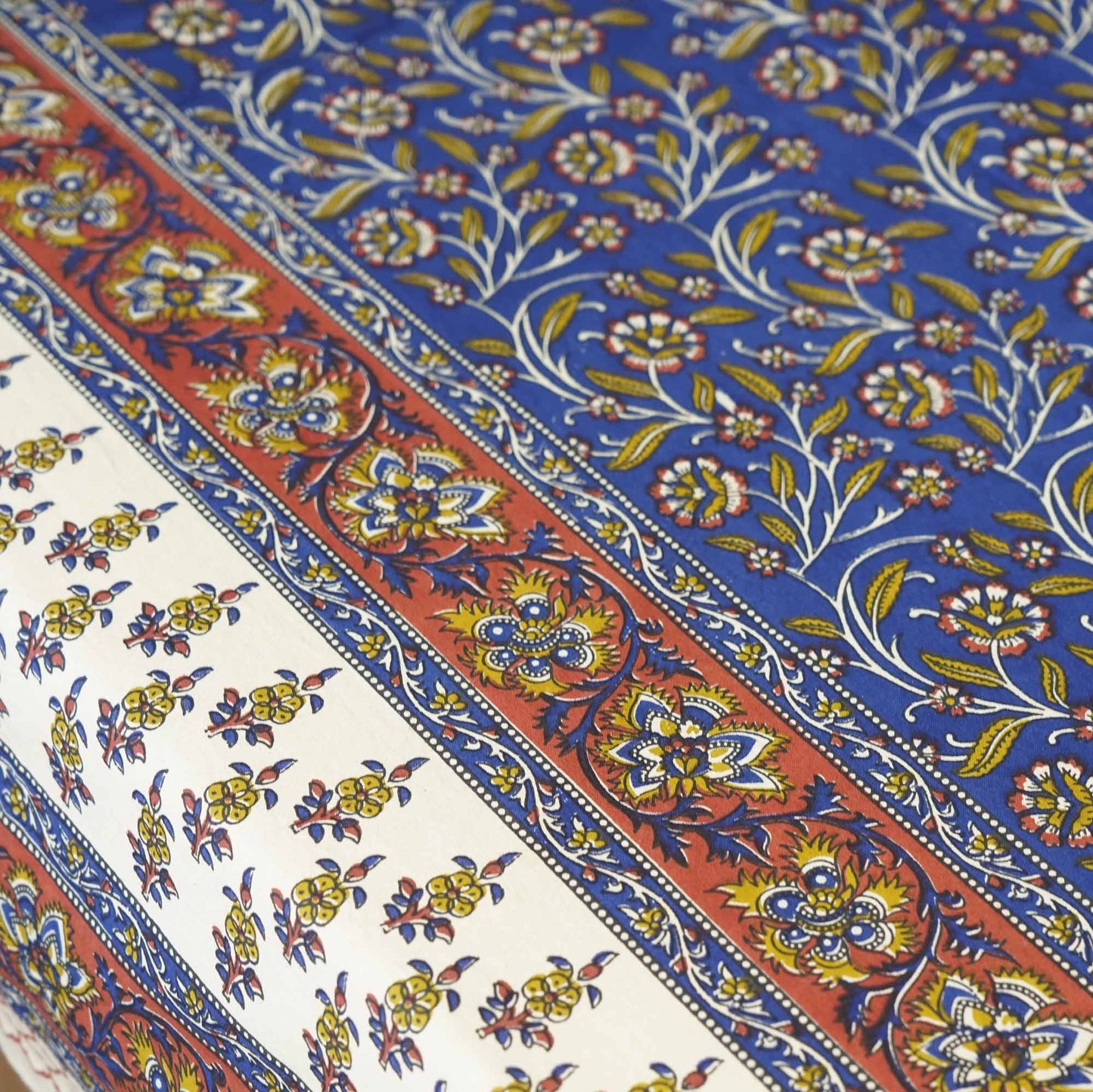 Kalamkari Blue S - Flat I Fitted Bedsheet (108x108 Inches)