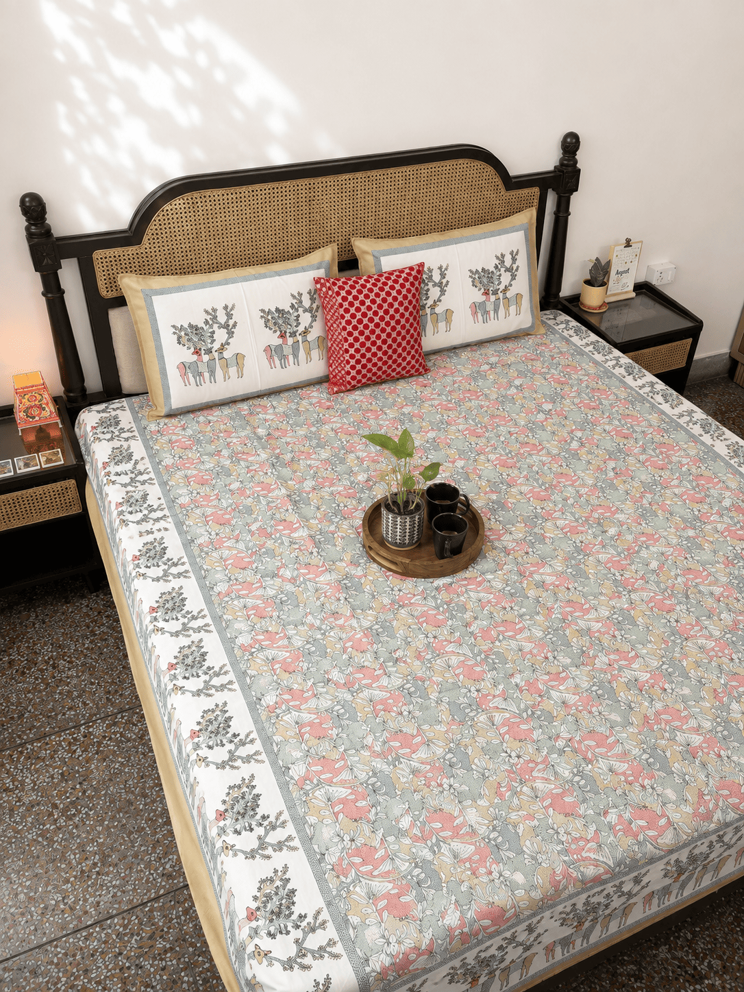 Hiran Pink - Flat I Fitted Bedsheet (90x108 Inches)