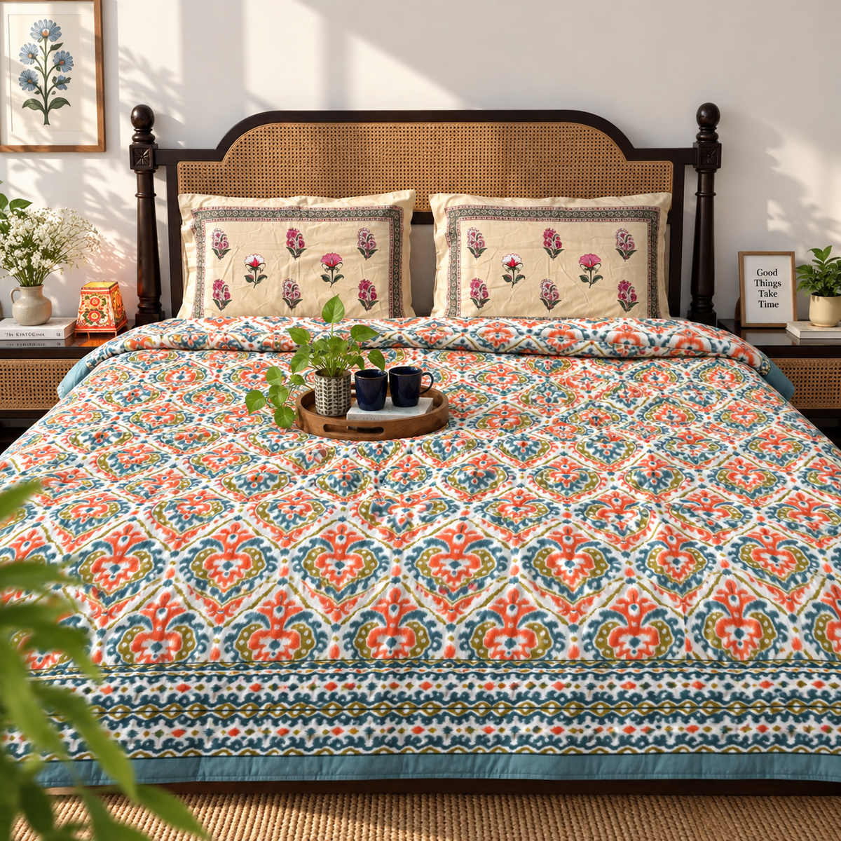 Ikkat Orange - Double Bed Razai/ Comforter