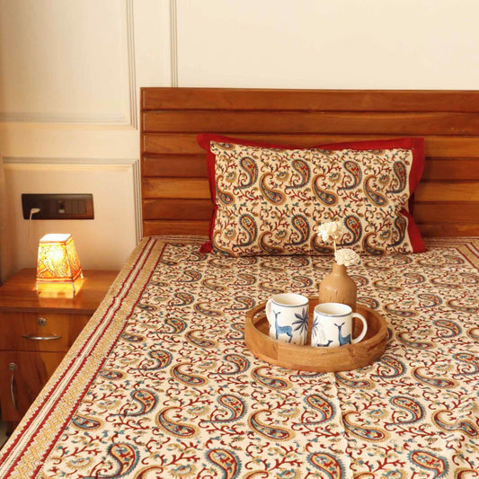 Kalamkari Paisley - Hand Block Single Bed Bedsheet (60x90 Inches)