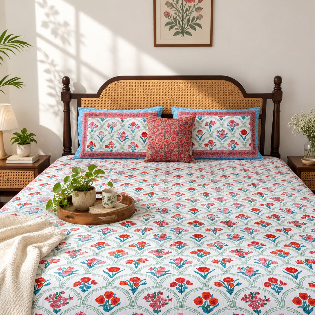 Ambarsariya - Red - Flat I Fitted Bedsheet (90x108 Inches)