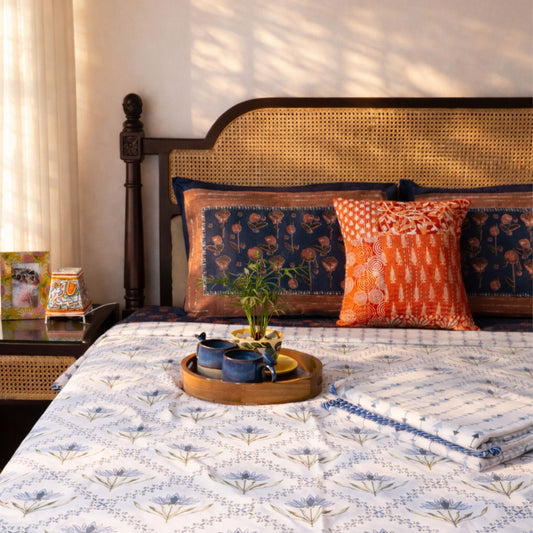 Pair of Single Bed Reversible Mul Dohar – Dhatoori Blue