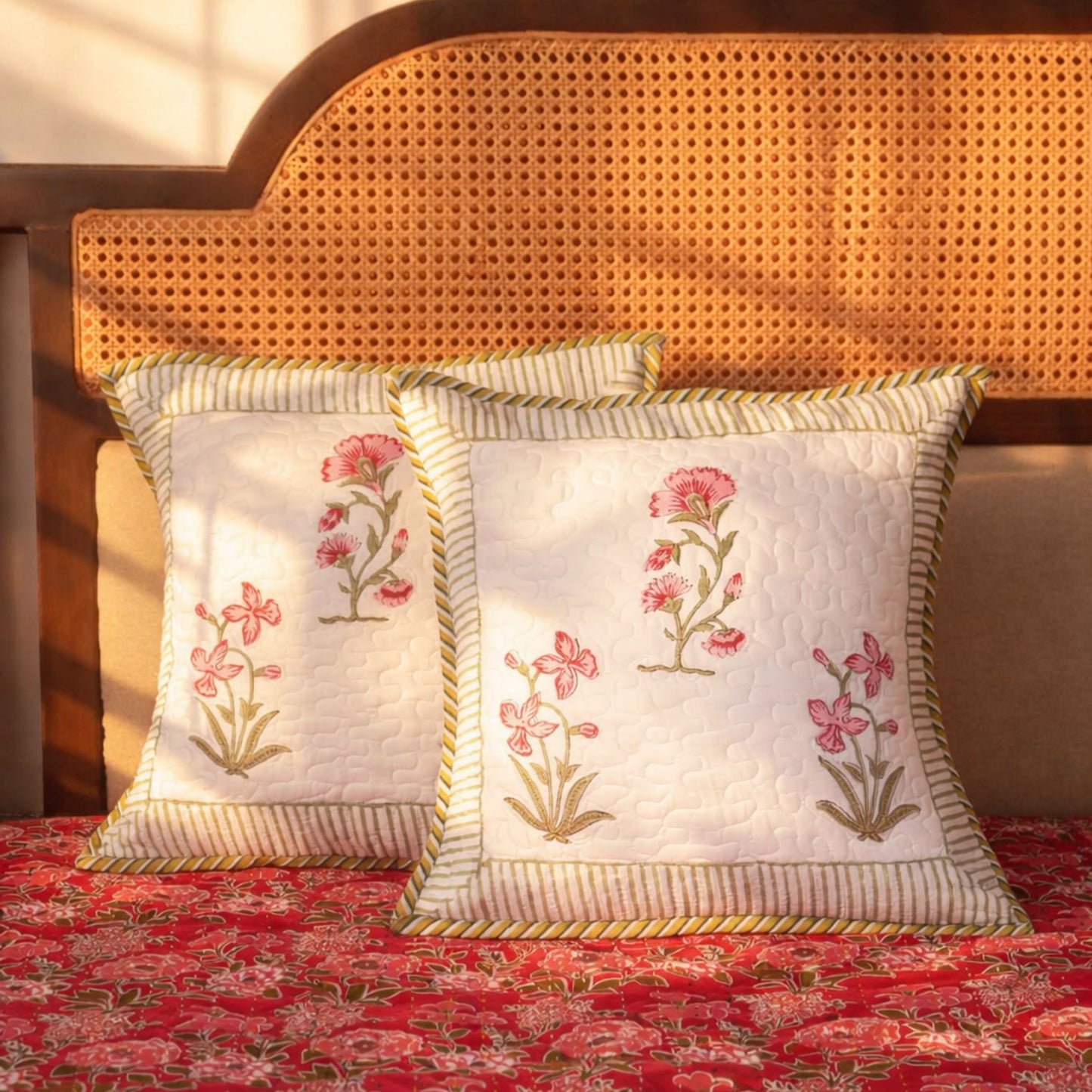 Rukmini - Quilted Handblock Cushion Cover
