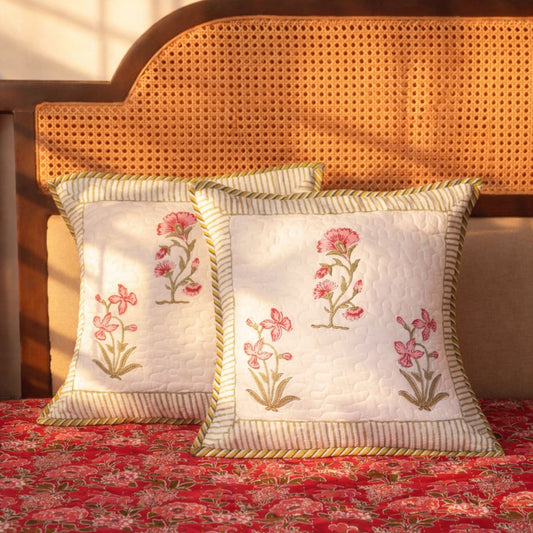Rukmini - Quilted Handblock Cushion Cover