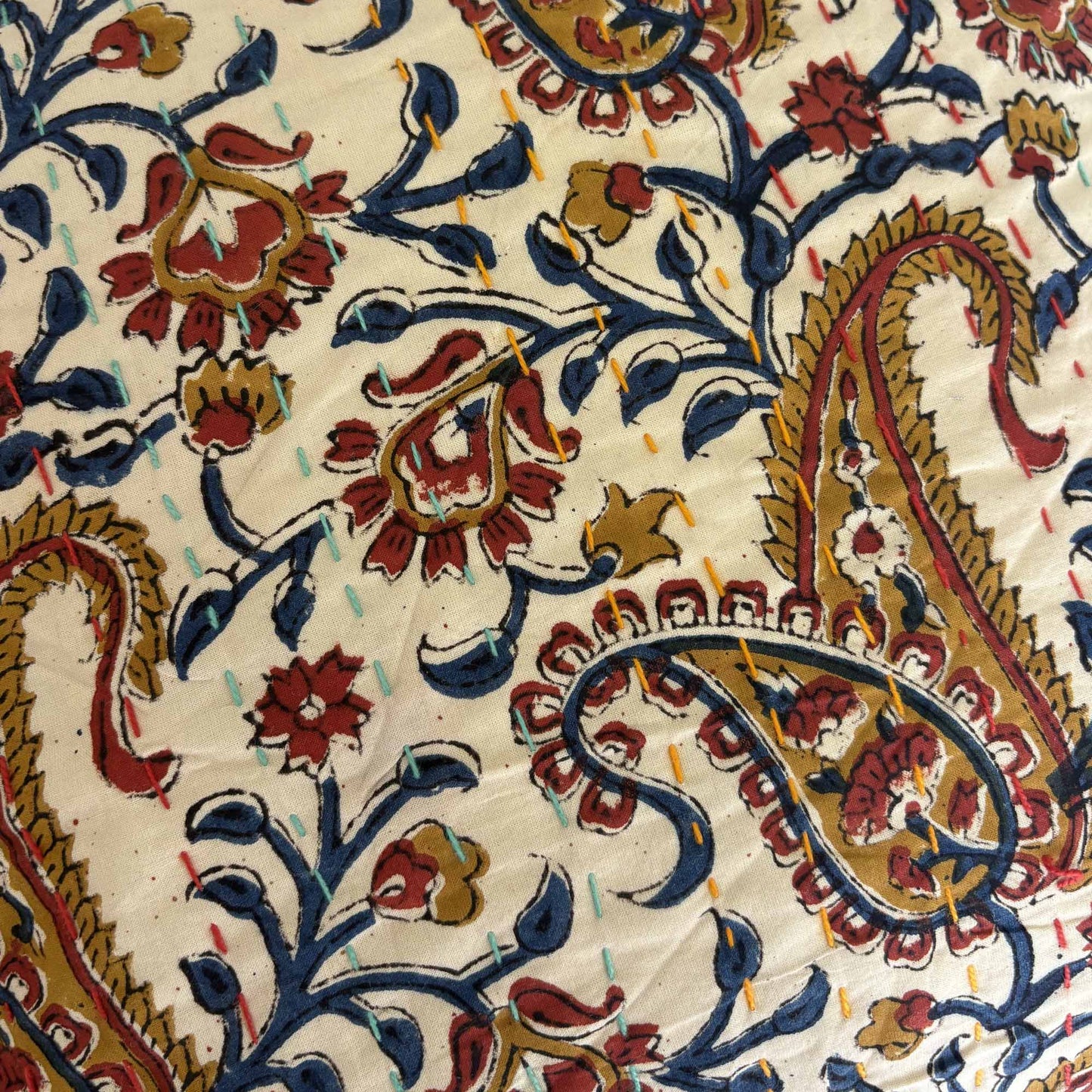 Jaipur Paisley – Handblock Kantha Stitch Cushion Cover