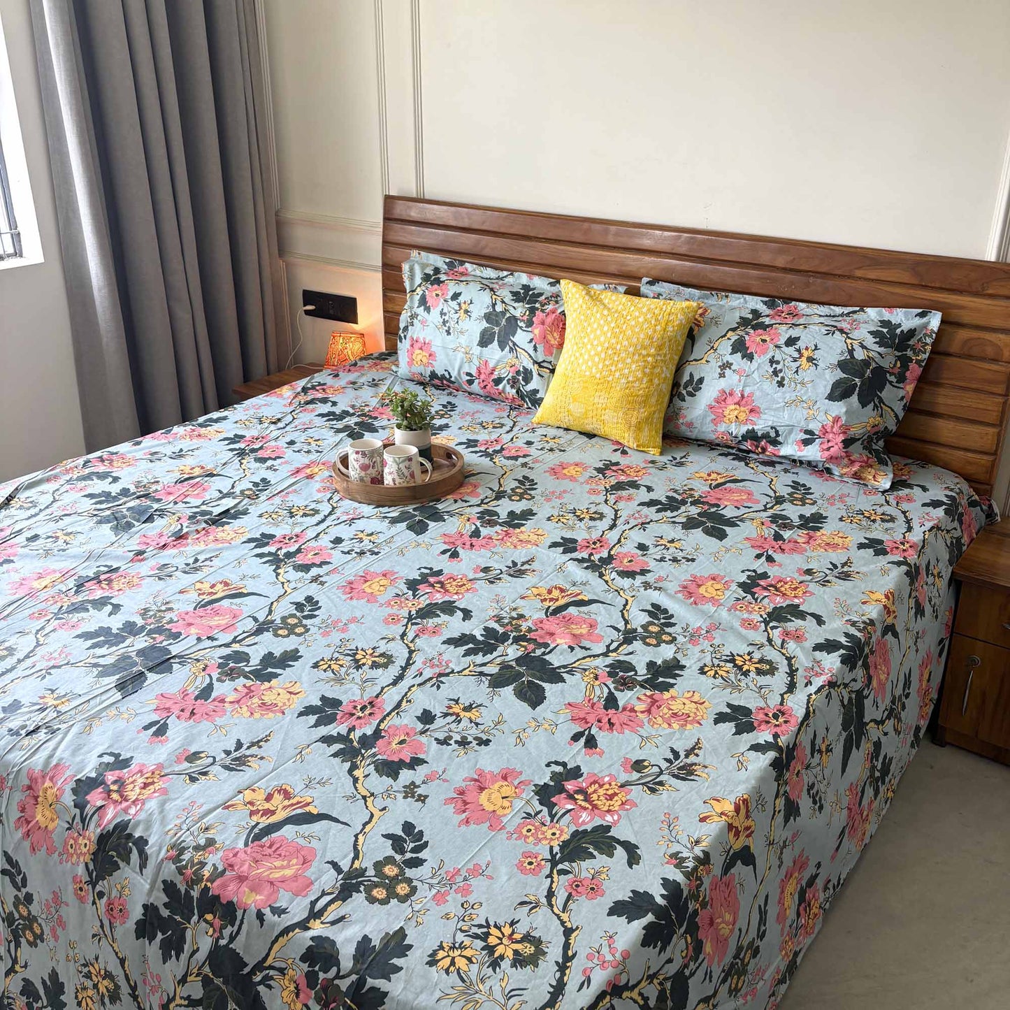 Anokhi Prints - Blue – Flat I Fitted Bedsheet (108x108 Inches)