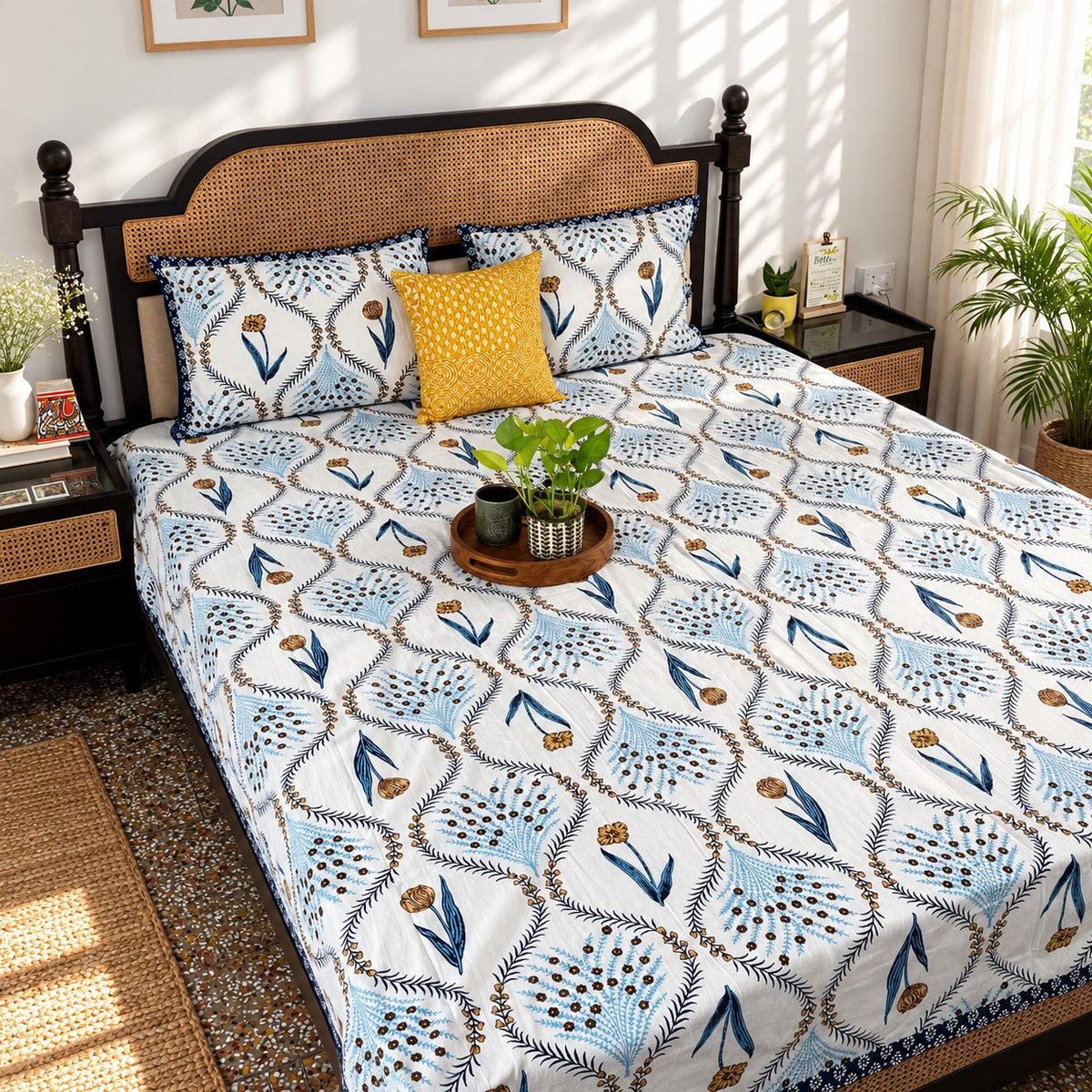 Kyaari Blue - Flat I Fitted Bedsheet (108x108 Inches)