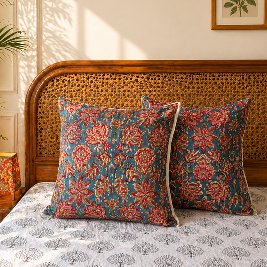 Gulnaar – Handblock Kantha Stitch Cushion Cover