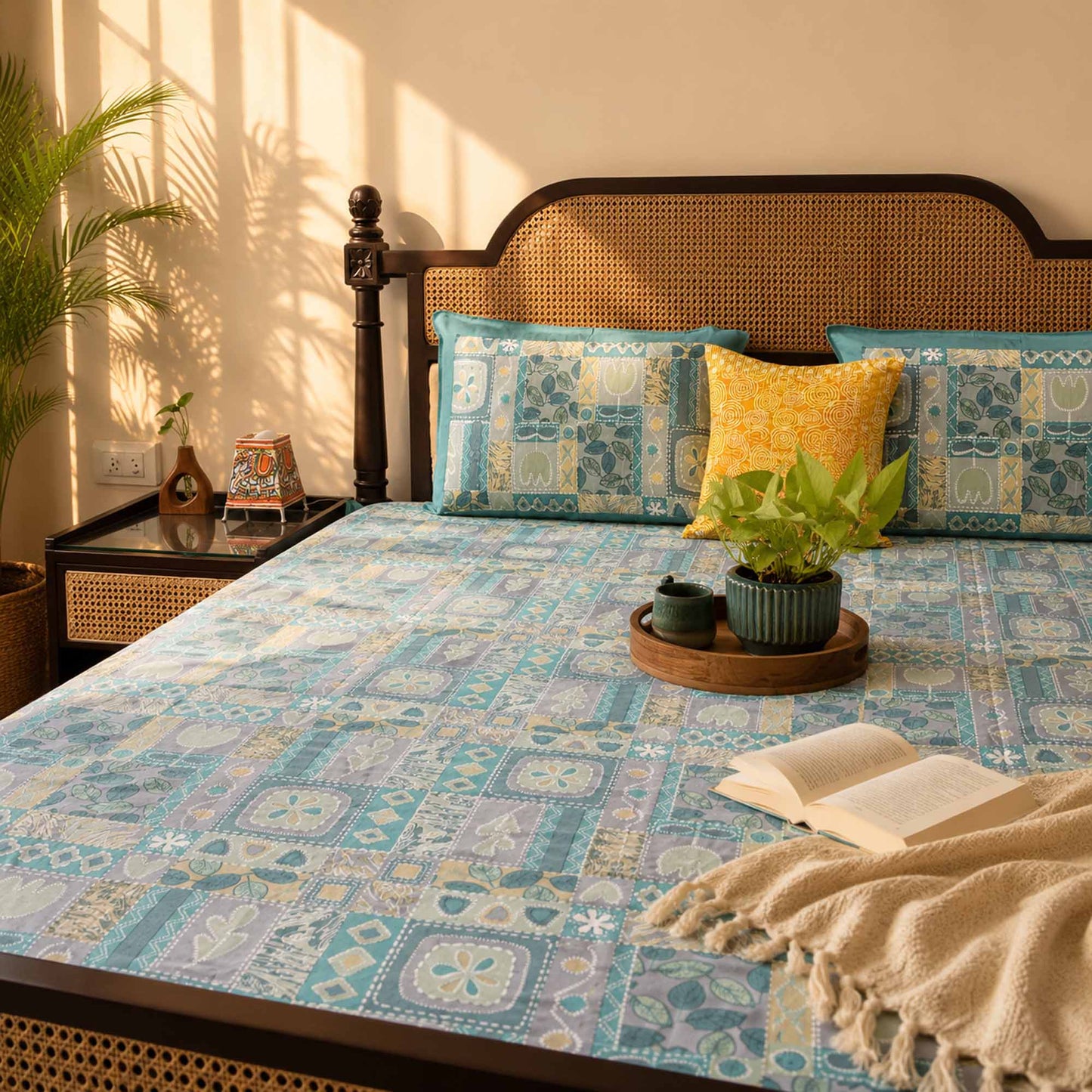 Abstract Blue - Flat I Fitted Bedsheet (100x108 Inches)