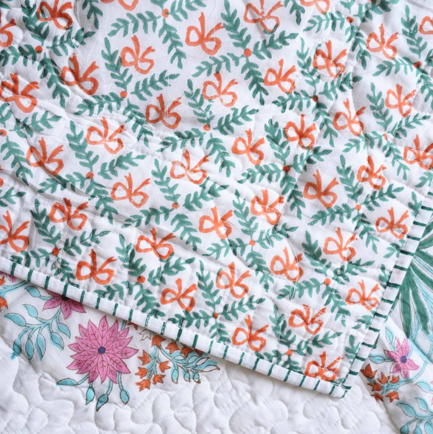 Chandramallika - Quilted and Reversible Handblock Bedcover I Comforter