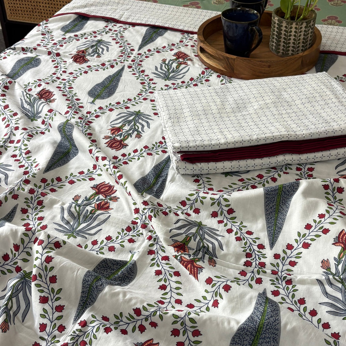 Pair Of Single Bed Reversible Mul Dohar – Khushamadeed Grey