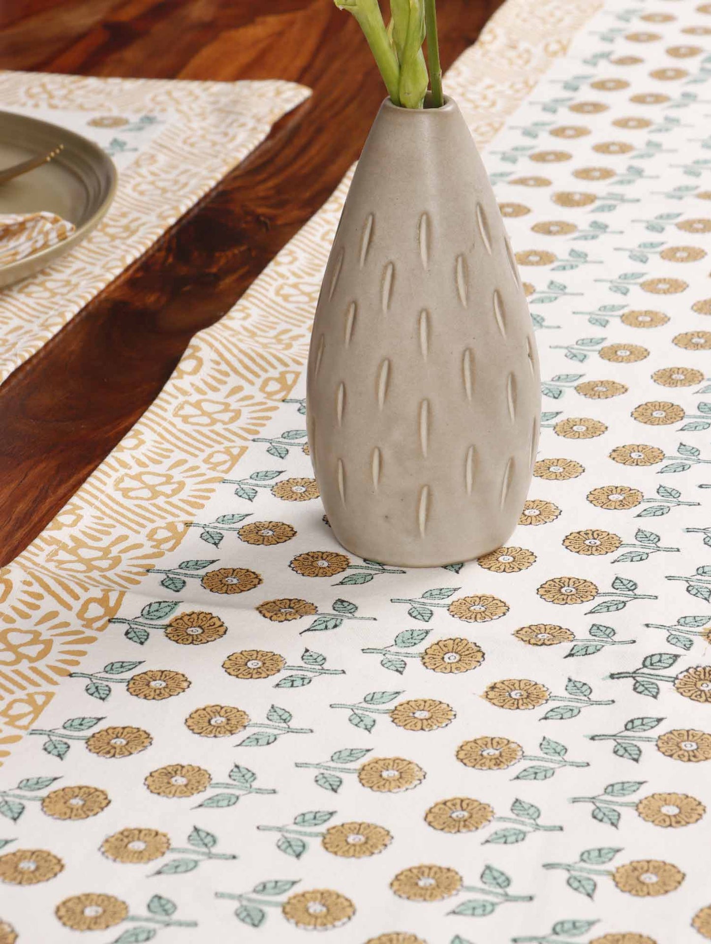 Pushpita - Hand Block Printed Table Runner, Table Mats and Napkins