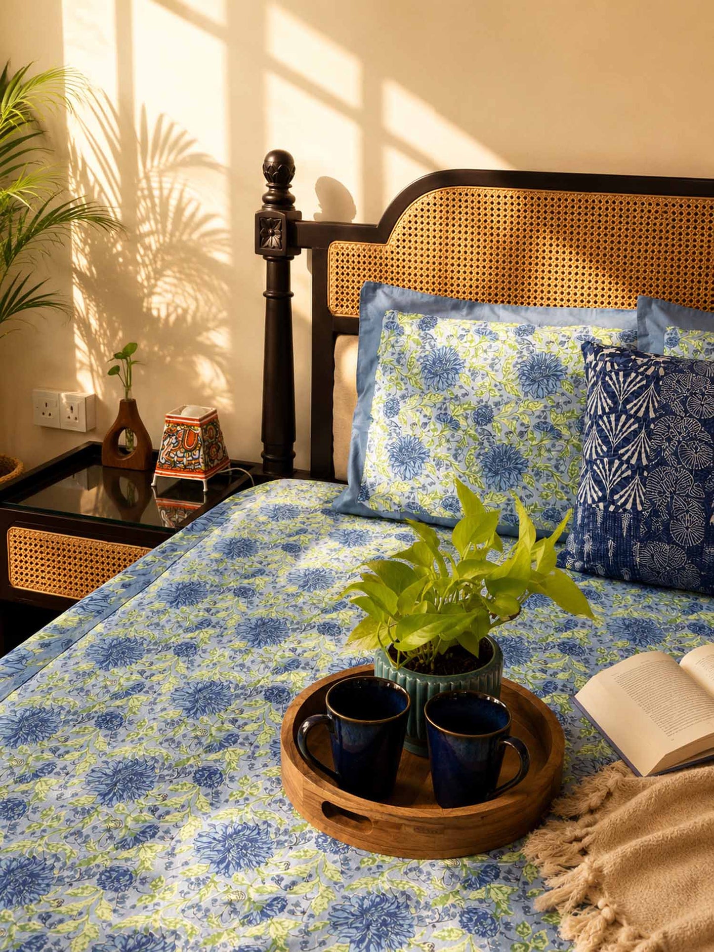 Marigold Blue- Flat I Fitted Bedsheet (100x108 Inches)