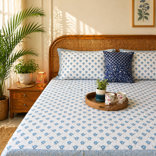 Blue Bird – Hand Block Print Bedsheet (90x108 Inches)