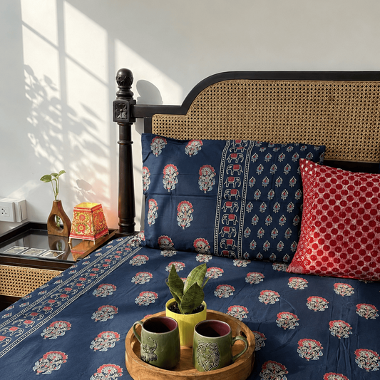 Meher Blue - Flat I Fitted Bedsheet (108x108 Inches)