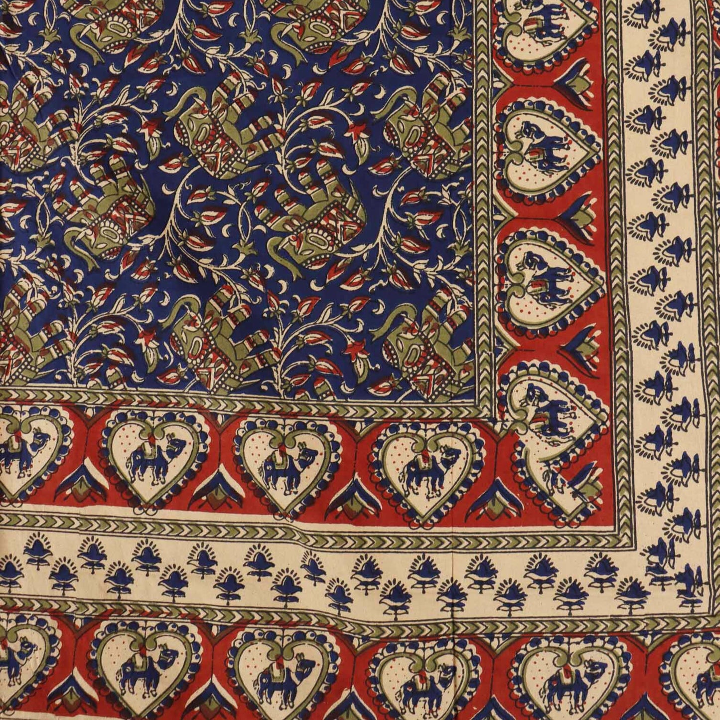 Kalamkari Haathi Blue - Single Bed Bedsheet (60x90 Inches)